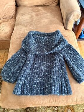 Vertigo Paris Chunky Marled Gray Charcoal White 10% Mohair Turtleneck Sweater--L